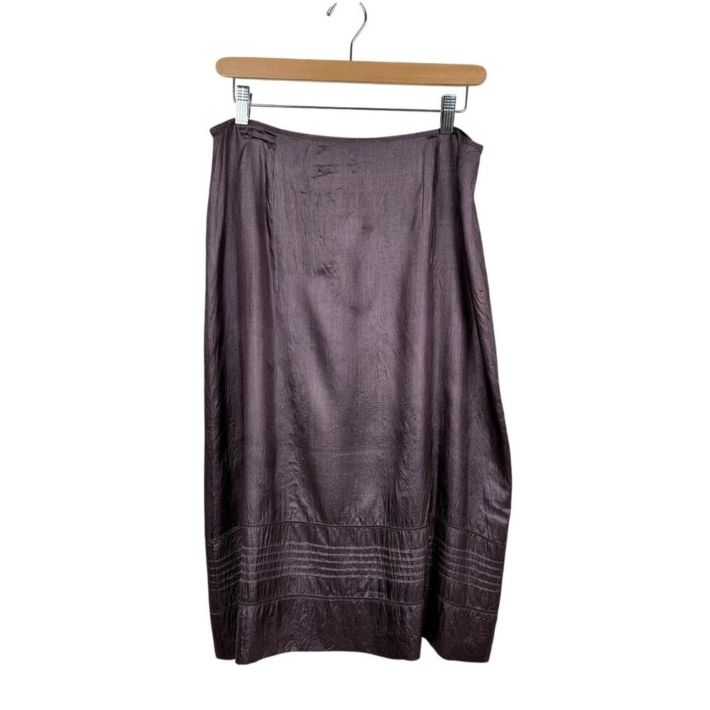 Vintage Anne Klein 100% Silk Midi Skirt A-line Size 12 Purple Minimalist 90s Y2K